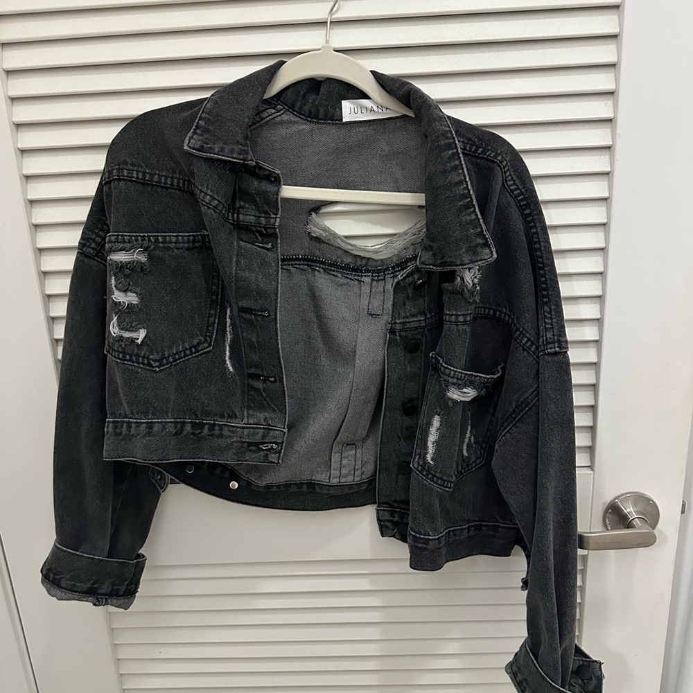 Distressed Black Denim Jacket